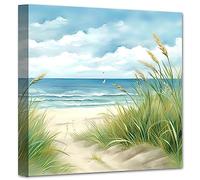 LZIMU Sand Dune Canvas Wall Art Seaside Beach Ocean Painting Print Blue Calming Shore Artwork Coastal Themed Lake Home Decor (Coastal-4, 60.00 x 60.00 cms)