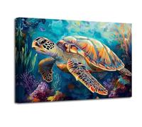 LZIMU Sea Turtle Bathroom Wall Art Coastal Theme Picture Poster Nautical Coral Waterproof Canvas Print Ocean Marine Life Painting Living Room Bedroom Decor (Green, (45L x 30W cm))