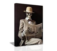 LZIMU Skeleton Wall Art Funny Bone Skull Reading Newspaper and Wearing Suit Canvas Print Skeleton Painting for Entrepreneur Office Wall Decor (Skeleton-1, 12"x18" (30.00 x 45.00 cms))