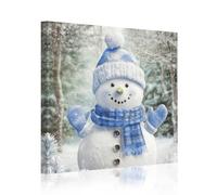 LZIMU Snowman Canvas Wall Art Christmas Snowman Picture Prints Winter Snow Scene Paintings Xmas Holiday Wall Decor Framed (Blue, 18L x 18W)