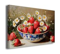 LZIMU Strawberry Canvas Wall Art Daisy Flower Painting Vintage Strawberry Botanical Pictures Prints Fruit Posters Vintage Still Life Artwork Rustic Kitchen Decor (Red, 40L x 50W cm)
