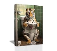 LZIMU Tiger Wall Art - Funny Animal Sitting on Toilet Reading Newspaper Canvas Print - Bathroom Picture Wall Decor for Home Framed (12"x18" / 30x45 cm)