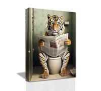 LZIMU Tiger Wall Art - Sitting on Toilet Reading Newspaper Canvas Prints - Funny Animals Bathroom Pictures Wall Decor for Home Framed (12"x18" / 30.00 x 45.00 cms)