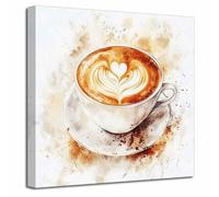 LZIMU Vintage Coffee Canvas Wall Art Kitchen Pictures Prints Watercolor Brown Coffee Cup Paintings Rustic Minimalist Latte Poster for Cafe Bar Dining Room Decor (30L x 30W cm)