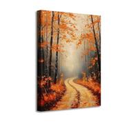 LZIMU Vintage Fall Landscape Wall Art Abstract Nature Forest Scenery Canvas Paintings Autumn Maple Leaves Pictures Wall Decor for Living Room Bedroom Framed (Black, 20l x 16w)