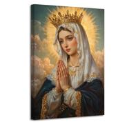 LZIMU Virgin Mary Picture Wall Art Catholic Wall Decor Religious Painting Madonna Mary with Crown Canvas Print Church Wall Decor Framed (Gold, (40.00 x 60.00 cms))