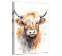 LZIMU Watercolor Highland Cow Canvas Wall Art Funny Cattle Poster Prints Cute Animals Colorful Artwork for Nursery Kids Room Rustic Farmhouse Decor Framed (Highland Cow-2, 16.00"x24.00")