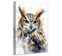 LZIMU Watercolor Owl Canvas Wall Art Funny Owl Poster Prints Cute Animals Colorful Artwork for Nursery Kids Room Decor Framed (Owl-4, 16.00"x24.00")