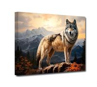 LZIMU Wolf Wall Art Wolf in the Mountain Canvas Art Print Forest Sunrise Animal Painting Abstract Animals Posters for Home Decor Framed (Animal-2, 24.00"x36.00")