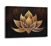 LZIMU Zen Canvas Wall Art Black and Gold Lotus Flower Bloom Picture Prints Abstract Floral Painting for Spa Meditation Room Decor Framed (Zen-3, 12"x18")
