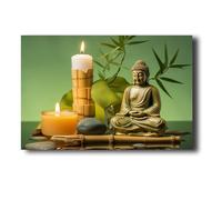 LZIMU Zen Canvas Wall Art Buddha & Green Bamboo Candle Painting Prints Spa Pictures Meditation Artwork Yoga Bathroom Wall Decor Framed(Picture-1, (12.00" x 18.00"))