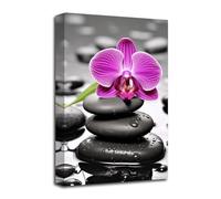 LZIMU Zen Canvas Wall Art Purple Orchid Floral and Stone Picture Prints Spa Paintings Bathroom Decor Meditation Artwork for Yoga Room Decor Framed (Zen-1, 12.00"x18.00")