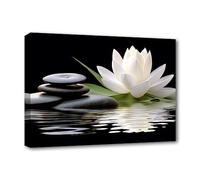 LZIMU Zen Canvas Wall Art White Lotus and Black Zen Stones Bloom in Water Picture Prints for Yoga Spa Meditation Spiritual Room Bathroom Decor (Zen-1, 50.00 x 75.00 cms)