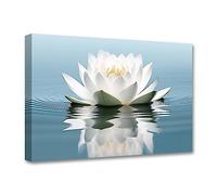 LZIMU Zen Canvas Wall Art White Lotus Flower Bloom in Water Picture Prints Teal Blue Artwork Bathroom Decor Framed for Yoga Spa Meditation Room (Zen-3, 40.00 x 60.00 cms)