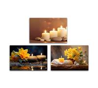 LZIMU Zen Wall Art Bathroom Decor 3 Panels Yellow Orchid Candle and Bath Towel Canvas Prints Zen Meditation Painting for Yoga Spa Decor Framed (Zen-3, 11.00"x14.00"x3P)