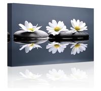 LZIMU Zen Wall Art Daisy Stone on Water Canvas Prints Rustic Floral Picture Bathroom Artwork for Yoga Massage Meditation Spa Room Decor Framed (Zen-2, 12.00"x18.00")