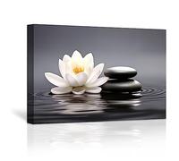 LZIMU Zen Wall Art Lotus Flowers Stones on Water Pictures Canvas Prints Bathroom Decor Spa Artwork for Yoga Meditation Room Spiritual Gifts (Zen-2, 12.00" x 18.00")