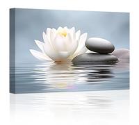 LZIMU Zen Wall Art Lotus Flowers Stones on Water Pictures Water Lily Canvas Prints Bathroom Decor Spa Artwork for Yoga Studio Meditation Spiritual Room Framed (Zen-1, 12.00"x18.00")