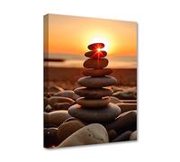 LZIMU Zen Wall Art Pebble Stone Sunrise Pictures Canvas Prints Yoga Spa Meditation Painting for Spiritual Room Bathroom Office Decoration (Zen-3, 40.00 x 60.00 cms)