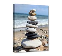 LZIMU Zen Wall Art Pebble Stones Beach Waves Canvas Prints Yoga Spa Meditation Painting for Spiritual Room Bathroom Office Decoration (Zen-1, 30.00 x 45.00 cms)
