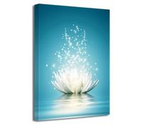 LZIMU Zen Wall Art White Lotus Flower Bloom in Water Picture Prints Wall Decor Framed Teal Blue Painting for Yoga Spa Meditation Spiritual Room Decor (24x36in (60x90cm), Zen Artwork-2)