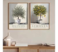 LZJAGXX 2pcs Retro Art Canvas Poster, Olive Tree Lemon Tree Printing,Wall Art Canvas Picture,Bedroom Living Room Wall Decor(60x90cmx2/Frameless)