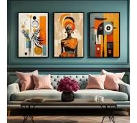 LZJAGXX Abstract Canvas Painting Ethnic Posters Prints African Wall Art Afro Bohemian Black Woman Art Bedroom Living Room Decor(40x60cmx3/Frameless)