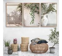 LZJAGXX Canvas Painting Poster Print Scandinavian Simple Bohemian Wall Art Spanish Architecture Green Leaves Olives Home Decor 60x80cmx3 InnerFrame