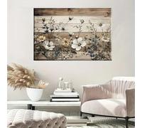 LZJAGXX Canvas Wall Art Floral Painting with White Daisies Blue Blooms, Classic Rustic Decor Prints for Living Room Kitchen Office(50x70cm/Frameless)