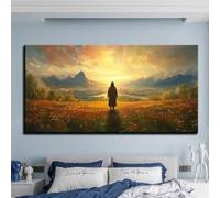 LZJAGXX Christ Wall Art Religion Canvas Prints Jesus Flower Field Picture Painting for Living Room Office Church Wall Decor(40x70cm/Frameless)