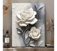 LZJAGXX Elegant White Rose Canvas Art Modern Abstract Floral Wall Decor Picture White Blooming Flowers Poster Print Painting(80x120cm/Frameless)