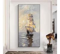 LZJAGXX Large Abstract Sailboat Painting Canvas Prints Sunrise And Seascape Pictures Modern Nautical Wall Art for Living Room(30x60cm/Canvas Wrap)