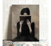 LZJAGXX Large Canvas Wall Art, Victorian Woman Reading Bookish Wall Art Print, Dark Academia Room Decor, Moody Art Painting(30x40cm/Inner Frame)