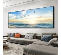 LZJAGXX Large Landscape Canvas Print Wall Art Painting Sea Sunrise Flying Seagulls Scenery Posters For Living Room Home Decoration 30x90cm Frameless