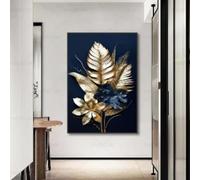 LZJAGXX Luxury Black Golden Plant Leaf Canvas Poster Print Modern Home Abstract Wall Art Painting Living Room Bedroom Decor 20x30cm InnerFrame