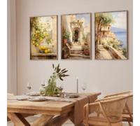 LZJAGXX Mediterranean Landscape Canvas Prints Poster Italy Vintage Lemon Botanical Art Canvas Painting Living Room Home Decor 50x70cmx3 Unframed