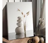 LZJAGXX Minimalist Stone and Reed Wall Art Canvas Print Zen Poster Painting Home Decor for Living Room, Bedroom, Dining Room(30x50cm/Inner Frame)