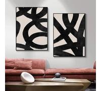 LZJAGXX Modern Beige Black Lines Brush Strokes Poster Abstract Canvas Painting Minimalist Wall Art Prints Nordic Home Decor Picture 70x100cmx2 InnerFrame