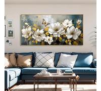 LZJAGXX Modern Floral Wall Art Canvas Painting White Flower Golden Leaf Butterfly Poster Prints for Living Room Home Decor(65x130cm/Canvas Wrap)