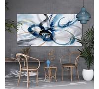 LZJAGXX Modern Large Abstract Wall Art Blue Line Design Poster and Prints Blue and White Canvas Picture Artwork Canvas Wall Art 80x160cm Frameless