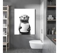 LZJAGXX Otter Toilet Paper Poster, Modern Minimal Wall Art, Black Gray White Animal Picture, Funny Canvas Painting Bathroom Decor 70x100cm Unframed