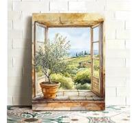LZJAGXX Rustic Olive Tree Canvas Art Print - scenery outside the window Painting Artwork for Living Room, Bedroom, Office, Cafe(30x40cm/Canvas Wrapped)