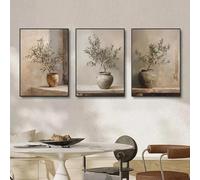 LZJAGXX Rustic Vintage Botanical Pictures Print Olive Tree Ficus in Vase Painting Vintage Still Life Art Canvas Poster Home Decor 40x50cmx3 Frameless