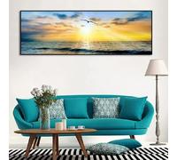 LZJAGXX Seagulls Flying Towards The Sun Poster, Modern Wall Art, Ocean Scenery Picture, Canvas Print, Living Room Home Decor 25X80cm Frameless