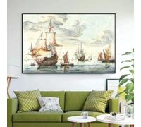 LZJAGXX Ships On A Calm Sea Painting, Abstract Wall Art Canvas Painting Print, Vintage Picture, Living Room Bedroom Home Decor 20x30cm Unframed