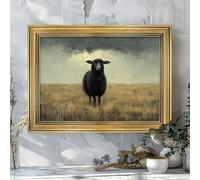 LZJAGXX Vintage Black Sheep Painting on Canvas -Country Farmhouse Wall Art Animal Portrait Picture for Living Room House Decor(40x60cm/Canvas Wrapped)