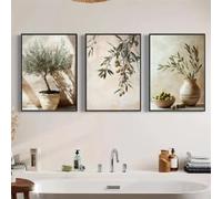 LZJAGXX Vintage Olive Tree Canvas Wall Art -Rustic Italian Themed Antique Planters Green Leaves Painting Artwork for Home Decor(50x70cmx3/Frameless)