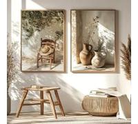LZJAGXX Vintage Olive Tree Straw Chair Canvas Poster Vase Mediterranean Landscape Wall Art Poster for Modern Room Home Decor(60x90cmx2/Frameless)
