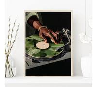 LZJAGXX Vintage Vinyl Record Music Wall Art Poster Print Canvas Painting Black Man DJ Canvas Print Picture for Living Room Decor(70x100cm/Inner Frame)