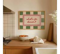 LZJAGXX What’s For Dinner Bold Funky Kitchen Canvas Poster Trendy Quirky Funny Quote Wall Art Green Pink Horizontal Prints(50x70cm/Inner Frame)